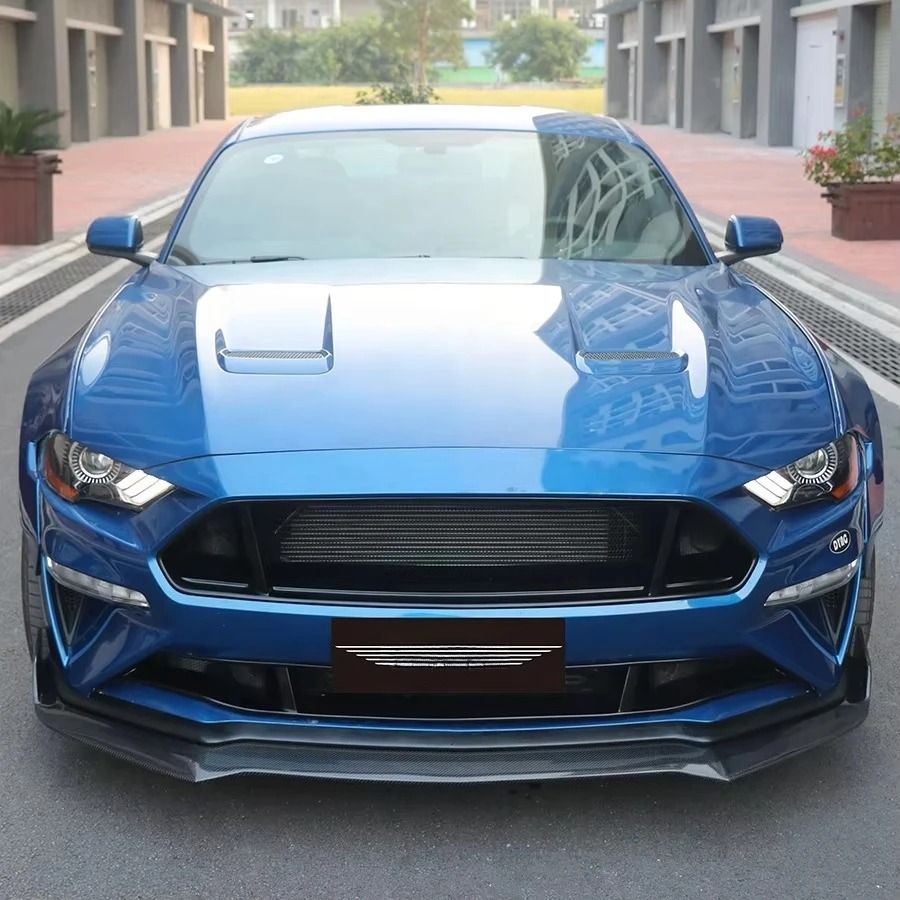 for  Mustang GT Carbon Fiber Front Lip Chin Splitter Body Kit New Bumper with Towing Hitch Cutouts Car Accessories